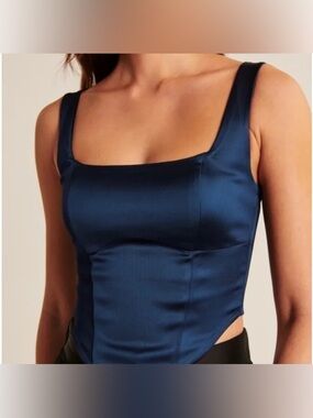 Abercrombie & Fitch Deep Blue Satin Corset Crop Top Size XS